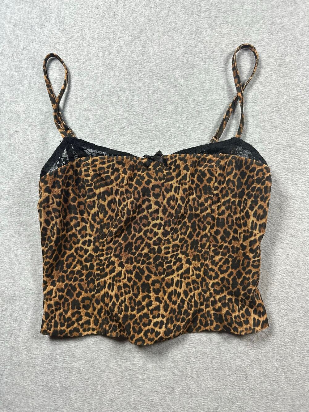 Edikted Blouse Top Women's Small Brown Leopard Print Back Zipper Spaghetti Strap